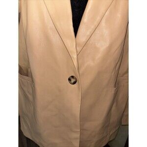 Sz 20 2x Eloquii Womens Tan Khaki Faux Leather Jacket Blazer Lined One Button